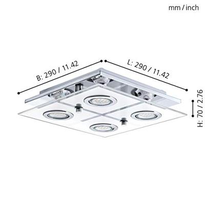 Eglo Led plafondlampCabo Square 4x3w - 3000K - 29cm chroom - 30931