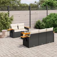 6-delige Loungeset met kussens poly rattan zwart - thumbnail