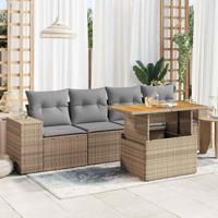 5-delige Loungeset met kussens poly rattan beige - thumbnail