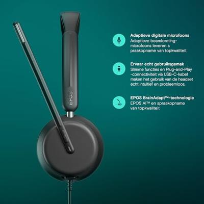 EPOS IMPACT 860T On Ear headset Kabel Stereo Zwart Headset Telefoon