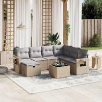 8-delige Loungeset met kussens poly rattan gemengd beige - thumbnail