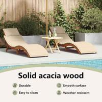 Ligbed met kussen 2 pcs Beige Massief Acaciahout - thumbnail