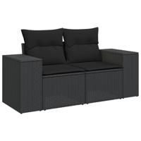 10-delige Loungeset met kussens poly rattan zwart - thumbnail
