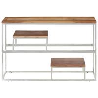 Wandtafel roestvrij staal en massief acaciahout zilverkleurig - thumbnail