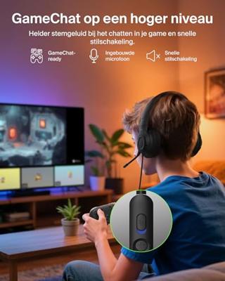 Belkin Gaming Inspire Bedrade Headset voor kinderen met USB-C-adapter, koptelefoon met verstelbare boommicrofoon, max. 85dB, voor Nintendo Switch 2, iPhone 16, Galaxy S25, Tablet, voor op reis - Zwart