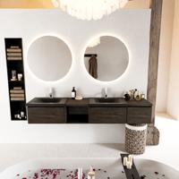 MONDIAZ BUKLA 200cm badmeubel met open module 40 links kleur Dark Brown met 3 lades. Wastafel CLOUD dubbel 2 kraangaten kleur Urban. - thumbnail