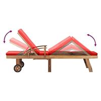 Ligbed met kussen massief teakhout rood - thumbnail