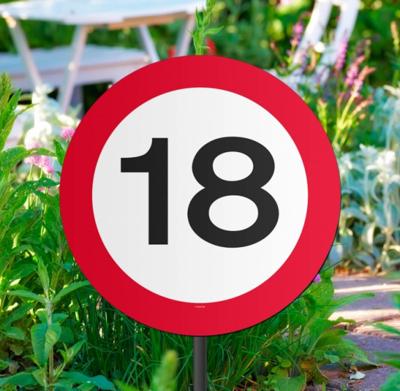 Tuinbord Verkeersbord 18 jaar
