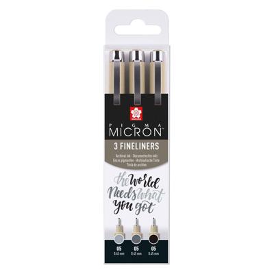 Sakura pigma micron 05 fineliner set, 3 pennen, zwartgrijs Sakura pigma micron 05 fineliner set, 3 pennen, zwartgrijs