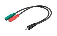 Goobay 50467 Adapter voor hoofdtelefoon, 1 x 3,5 mm AUX 4-polig naar 2 x 3,5 mm AUX 3-polig, zwart, 0,3 m kabellengte - thumbnail