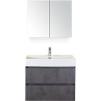 Maxx XL Badmeubelset 80 cm - Beton Antraciet - Wastafel Kube 1 Kraangat met Spiegelkast - thumbnail
