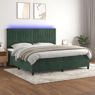 Boxspring met matras en LED fluweel donkergroen 200x200 cm