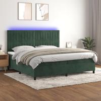 Boxspring met matras en LED fluweel donkergroen 200x200 cm - thumbnail