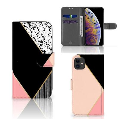 Apple iPhone 11 | Book Case | Zwart Roze Vormen Apple iPhone 11 | Book Case | Zwart Roze Vormen