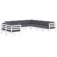 9-delige Loungeset met kussens massief grenenhout wit - thumbnail