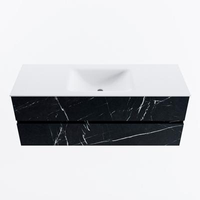 MONDIAZ VICA 130cm badmeubel onderkast Marquina 2 lades. Wastafel CLOUD midden 1 kraangat, kleur Talc.