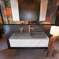 Badkamermeubelset Mondiaz Erin 120 cm met 1 Lade met RIDGE Wastafel Rechts Dark grey met 1 kraangat Greeploos Mat Carrara - thumbnail