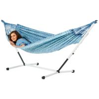 Eenpersoons hangmat met metalen standaard - 300x140cm - Blauw - 120kg draagkracht- 100% katoen - binnen & buiten - thumbnail