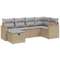 6-delige Loungeset met kussens poly rattan gemengd beige - thumbnail