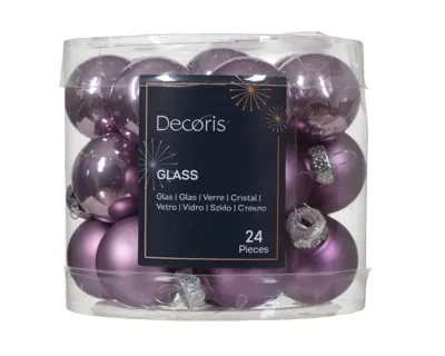 Decoris kerstballen glas 24st lila 2,5cm