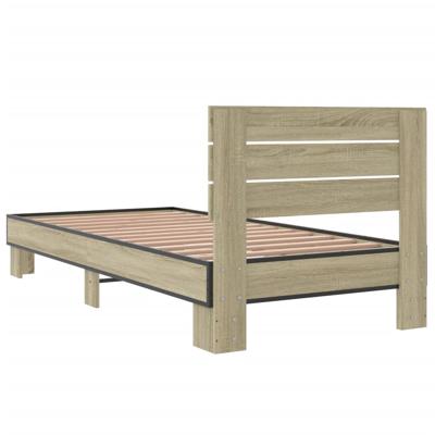 Bedframe bewerkt hout metaal sonoma eikenkleurig 120x200 cm - thumbnail
