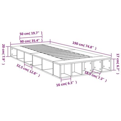 Bedframe bewerkt hout sonoma eikenkleurig 90x190 cm - thumbnail