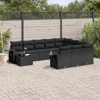 11-delige Loungeset met kussens poly rattan zwart - thumbnail