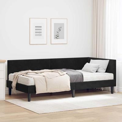 Hoekbedframe met Matras Anders 2 pcs Zwart Fluweel