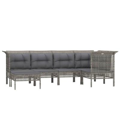6-delige Loungeset met kussens poly rattan grijs