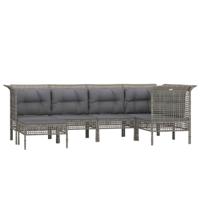 6-delige Loungeset met kussens poly rattan grijs - thumbnail