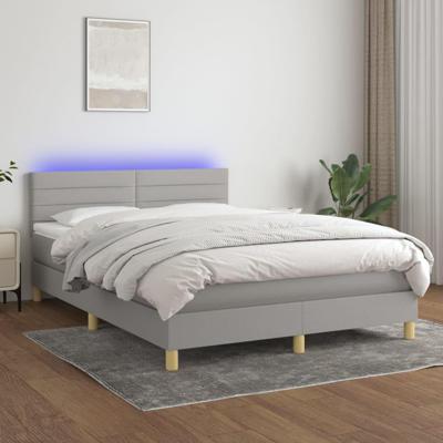 Boxspring met matras en LED stof lichtgrijs 140x190 cm