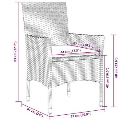 3-delige Tuinset met kussens poly rattan en glas grijs - thumbnail