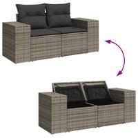 5-delige Loungeset met kussens poly rattan grijs - thumbnail