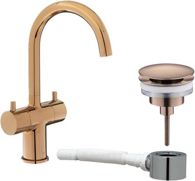 Ben Lavion draaibare wastafelkraan Rosé Goudkleur met plug en meubelsifon Ben Lavion draaibare wastafelkraan Rosé Goudkleur met plug en meubelsifon