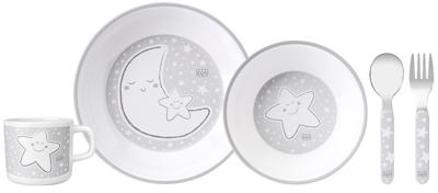Saro Eetset Little Stars Melamine 5-delig Wit/grijs Saro Eetset Little Stars Melamine 5-delig Wit/grijs