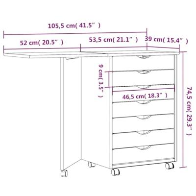 Ladekast met bureau MOSS verrijdbaar massief grenenhout wit