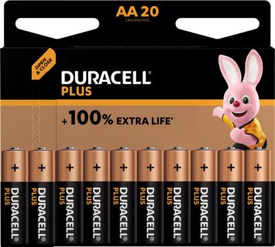 Duracell Plus AA-batterijen (20 stuks) - 1,5V-alkaline batterijen - Gaan tot 100% langer mee - Betrouwbaar voor dagelijks gebruikte apparaten - 0% plastic verpakking - 10 jaar te bewaren - LR6 MN1500