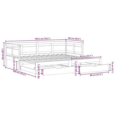 Slaapbank met onderschuifbed/lades zonder matras 90x190 cm wit