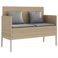 Tuinbank met kussens poly rattan beige - thumbnail