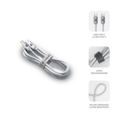 SUBBLIM USB-C naar USB-C kabel, 2 m, 60 W, gevlochten nylon, compatibel met iPhone/Samsung/MacBook, wit
