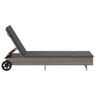Ligbed met wielen en kussen poly rattan grijs