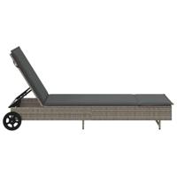 Ligbed met wielen en kussen poly rattan grijs - thumbnail