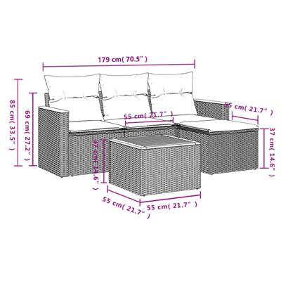 4-delige Loungeset met kussens poly rattan beige