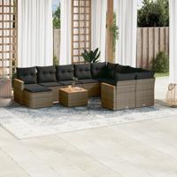 11-delige Loungeset met kussens poly rattan grijs - thumbnail