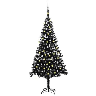 VidaXL Kunstkerstboom met verlichting en kerstballen 240 cm pvc zwart