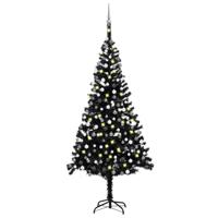 VidaXL Kunstkerstboom met verlichting en kerstballen 240 cm pvc zwart - thumbnail