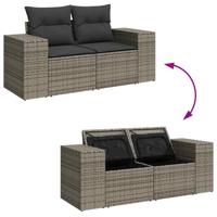 9-delige Loungeset met kussens poly rattan grijs - thumbnail
