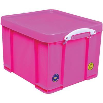 Really Useful Box opbergdoos 35 liter, neonroze met witte handvaten Really Useful Box opbergdoos 35 liter, neonroze met witte handvaten