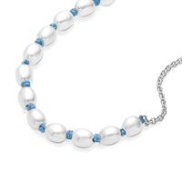 Pandora 591689C01 Armband Pearls zilver-zoetwaterparel-textiel wit-blauw - thumbnail