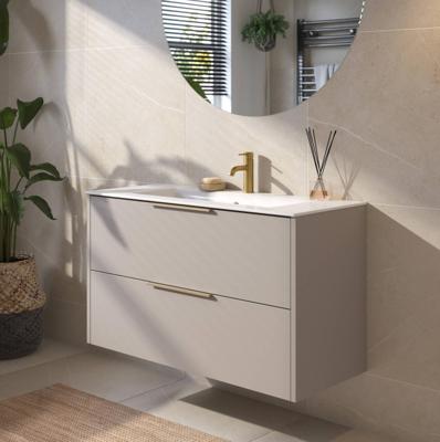 Saqu Lima badmeubel incl. keramische wastafel 100x51x61cm mat greige - messing greep